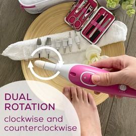 Beurer MP44 Professional Manicure and Pedicure Nail Drill set, E-file with 7 attachments, LED light, Electric nail file with additional manual nail kit, Pink
