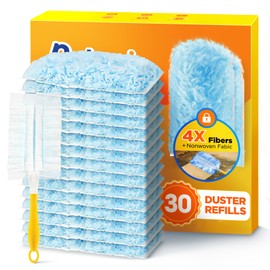 30 Count Duster Refill for Swiffer Duster with 1 Handle, One-Sided Disposable Dusters Refills with 4X Microfibers, Unscented Dusters for Cleaning Home, Furniture, Blinds & Vent