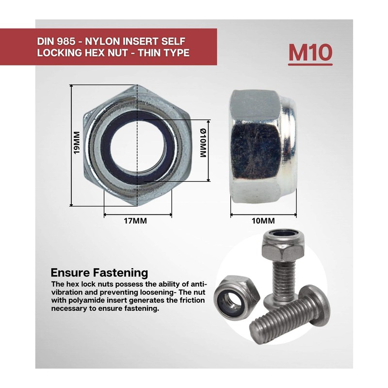 DOJA INDUSTRIAL Self-Locking Nuts M10 Pack of 25 Galvanised Steel