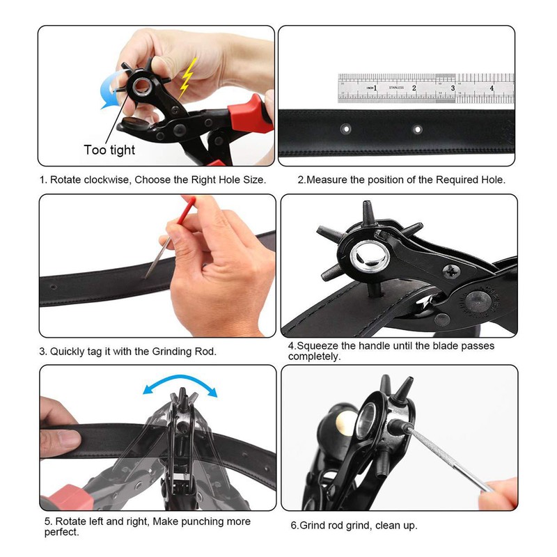 Leather Hole Punch Belt Hole Puncher Pliers Ruler Grinding Rod