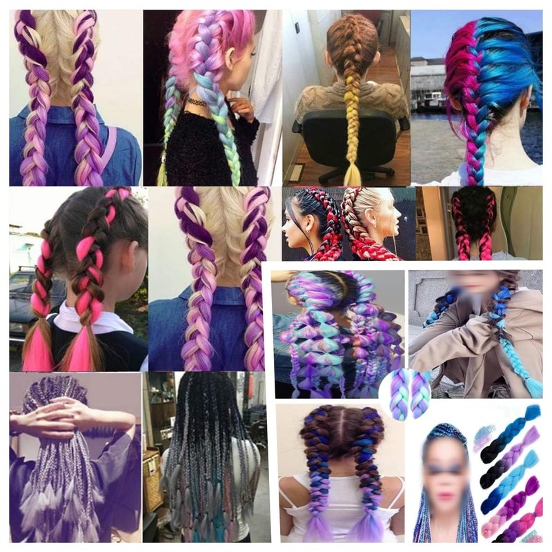beiqilian Colorful Hair Extensions, 2 Pack Coloured Jumbo Braiding Hair,