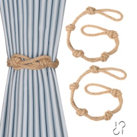 BEL AVENIR 2 Pack Jute Boho Curtain Tiebacks Rope - Handmade Retro Curtain Rope Tie Back Decorative Curtain Holdbacks with Ball