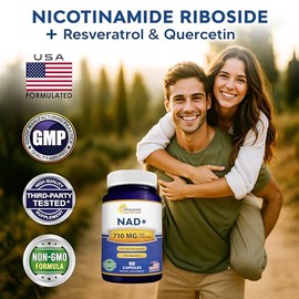 aSquared Nutrition Suplemento de resveratrol NAD - NAD+ nicotinamida ribósido 500 mg (vitamina B3) más trans-resveratrol y quercetina - alternativa NM