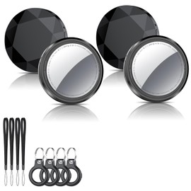 QCOQ Air Tracker Tags-4 Pack Black | Bluetooth Tracker Work with Apple Find My (iOS Only), Smart Tag with Protective Case/Keychain/Lanyard, Item Finder for Luggage/Key/Suitcase, Up to 100dB