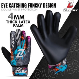 ZASH Soccer Goalie Gloves, Football Goalkeeper Gloves for Kids Boys Youth & Adult Along with 4mm Latex Super Grip Palm and Double (Black, Size 5 Suitable for 9-12 Years)