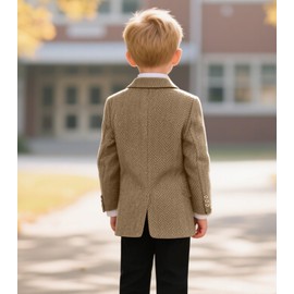 Boys Suit Blazer Retro Herringbone Champagne Jacket for Boy Kids Tweed Sports Coat Formal Blazer with Pockets Size 8