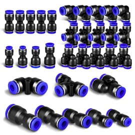 AOOWU 24-Piece 8 mm Pneumatic Quick Push-in Connection Kit for Air Hoses, Hose OD Push to Connect Air Control Ball Valve Pneumatic Valve Union Fittings (9Straight/5Angle/5T/5Splitter)