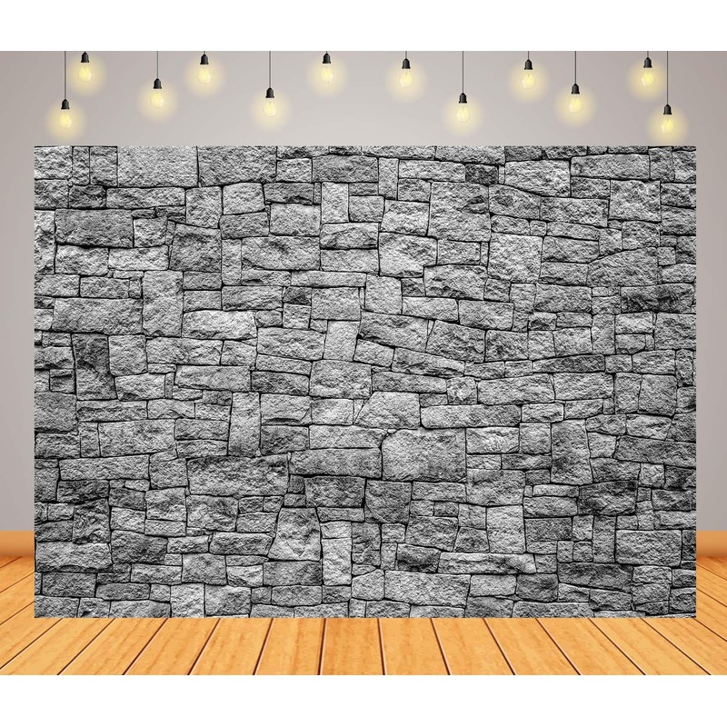 BELECO 7x5ft Fabric Dark Brick Stone Wall Backdrop Gray Rock