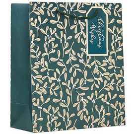 Design By Violet Christmas Wishes Mistletoe Design Gift Bag with Gift Tag - Green - Medium - Gift Bag for Christmas, Gift Wrap, Christmas Wrapping Paper, Xmas, Festive Gift Bag