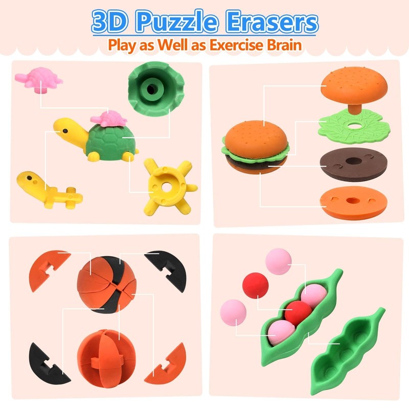 HINZER 100 Pack Animal Erasers for Kids Bulk Pull Apart