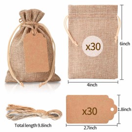 boboom 30Pcs 4 x 6 inch Burlap Gift Bags and 30Pcs Tags with Drawstring, Wedding Hessian Linen Sacks, Jewelry Pouches Burlap Gift Bags for Birthday, Party, Present, Wedding Favors, Art and DIY Craft