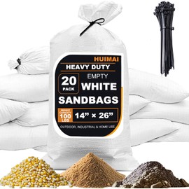 20 Pcs Sand Bags for Flooding, Reusable Polypropylene Heavy Duty Sandbags for Flood Barrier, Weight, Construction, Earth Bag Homes, Max Load Capacity 100 lbs - Tie Strings Attached
