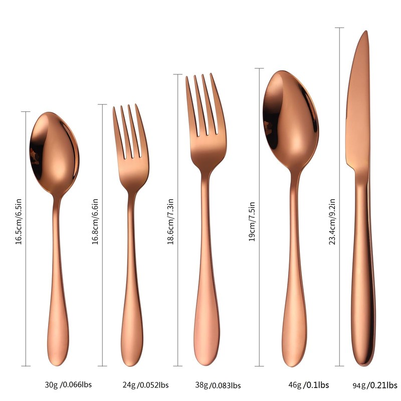 A · HOUSEWARE Copper Flatware Set 8 Stainless Steel Silverware