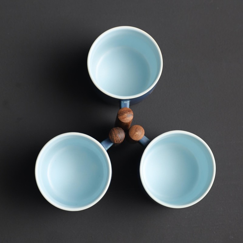 CLASGLAZ 2.5oz Ceramic Espresso Cups with Wooden Handle, Small Coffee