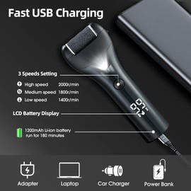 Electric Callus Remover for Feet with 3 Roller Heads 3 Speed Rechargeable Waterproof Wet&Dry Foot Scrubber Pedicure kit for Dead Hard Cracked Dry Skin