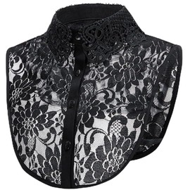 AsggBah 1pc Black Fake Collar Lace Detachable Dickey Collar Blouse Sweater Half Shirts False Collar for Women Girls (Black)
