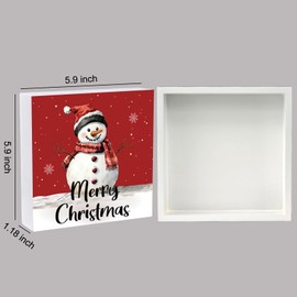 Christmas Table Decorations Christmas Decor Indoor Winter Home Room Snowman Wood Box Sign Rustic Wooden Shelf Desk Decor Season Sign House Warming Gifts 5.9 x 5.9 Inch