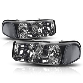 PM PERFORMOTOR Headlights Assembly Compatible with 1999-2007 GMC Sierra/Yukon GMT800, Headlamps with Upper Bumper, Smoked Lens/Clear Corner