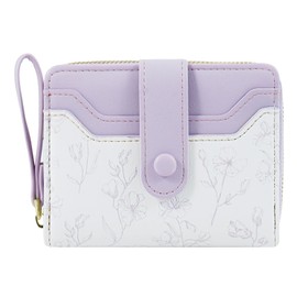 DAMILY Women's Bifold Mini Wallet, Coin Purse, Card Holder, Large Capacity, Mini Wallet, Floral Print, Compact, Small, Bifold Wallet, Cute, Present, light purple