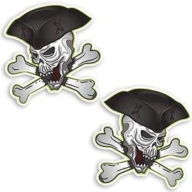 2 x 10cm Pirate Skull Vinyl Stickers - Tattoo Jolly Roger Laptop Sticker #30578 (10cm Tall)