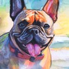 Fawn French Bulldog Watercolour Artwork Print of a Frenchie Playing