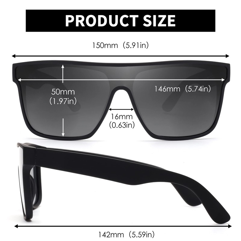 GLINDAR Oversized Square Polarized Sunglasses for Men Women, One Piece