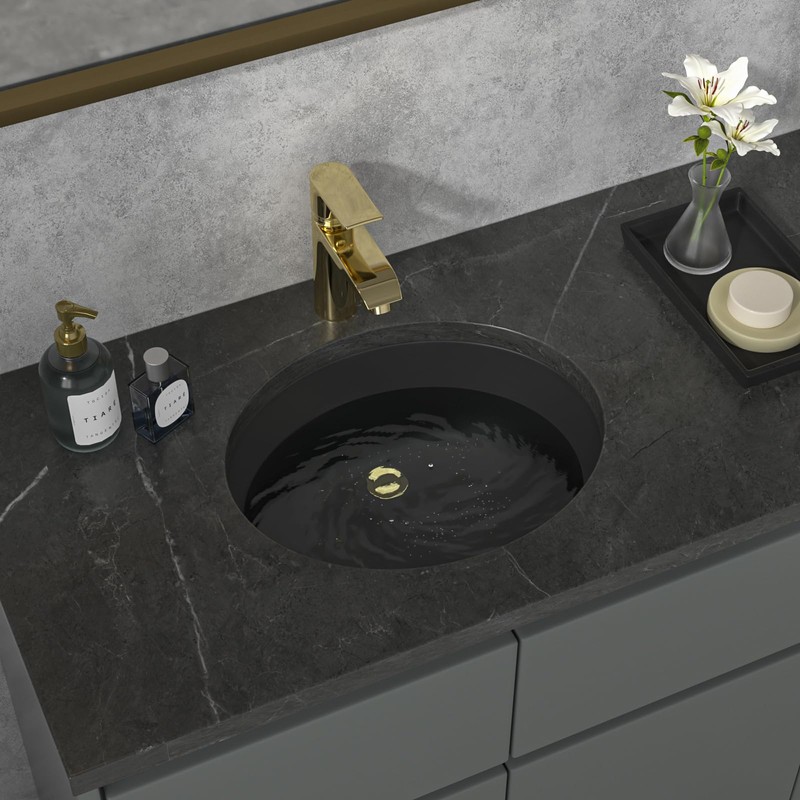 Sarlai Black Undermount Bathroom Sink -18 x15 inch Oval Vessel