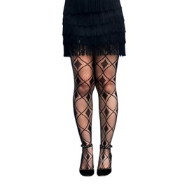 Millennials In Motion Harlequin Clown Jester Fishnet Patterned Tights Checkered Diamond Pattern Illusion Spades Fish Net Circus Clowncore Pantyhose Mesh Costume Nylons, Harlequin Diamond, One Size