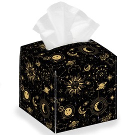 DELORIGIN Planets Divination Astrology Tissue Box Holder Leather Square Foldable Facial Paper Decorative Tissue Box Cover Paper Towel Case Container Organizer for Tabletop Bathroom Home Car Office