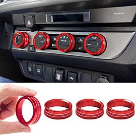 JKCOVER JKCOVER Interior Decorated Button Knob Covers Compatible with Toyota Tacoma 2023 2022 2021 2020 2019 2018 2017 2016, 4WD Temp Air Conditioner AC Switch Audio CD Aluminum Alloy Knob Ring (Red,4pcs)