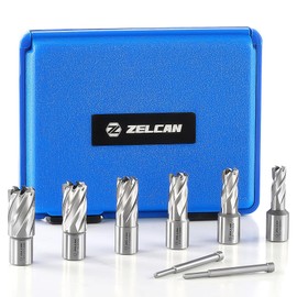 ZELCAN Core Drill Bit Set HSS with Weldon Shank (3/4 Inch) Cutting Depth 30 mm Includes 6 Core Drills 12, 14, 16, 18, 20, 22 mm and 2 Ejector Pins, 8-Piece
