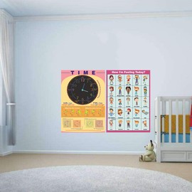 Set of"How I'm Feeling Today?" &"Telling Time"Posters for Toddler and Kid.Perfect Educational Tool and Classroom Decorations for Classroom, Homeschool,Teachers and Parents(17x24in)