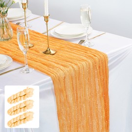 Gzcvba Cheesecloth Sparkly Table Runner 35x120 Inches Gauze Boho Rustic Cheese Cloth Table Runner for Baby Shower Wedding Party Easter Spring Summer Home Decorations (Gold, 3 Pack-10FT)
