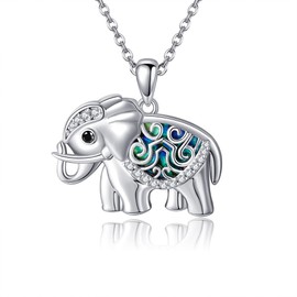ONEFINITY Elephant Chain 925 Sterling Silver Elephant Pendant Necklace Lucky Elephant Jewellery Gifts for Women, Sterling Silver, Simulated Abalone