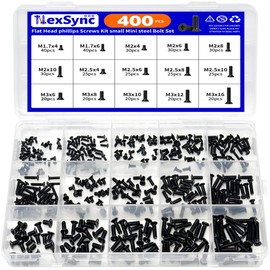 NexSync 400-Piece Mini Flathead Phillips Microscrews Kit - M1.7/M2/M2.5/M3 Steel Bolts Assortment for Electronics, Glasses & Precision DIY Projects