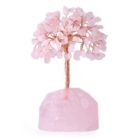 XIANNVXI Rose Quartz Tree Pink Crystal Tree of Life Ornament with Gemstone Base Reiki Healing Luck Money Tree Oenament Pink Room Decor Desk Decor Cute Pink Gifts