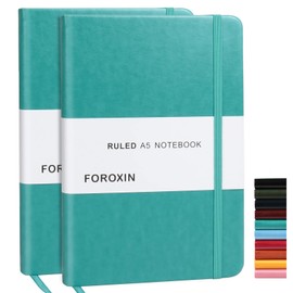 FOROXIN Lined Journal Notebook Turquoise Leather for Women Men 2 Pack 8.3 x 5.7 Large College Ruled 192 Pages 80gsm Hardcover Notebooks for Work Home School with Elastic Band Closure and Ribbon Bookmark