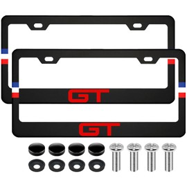 2Pcs Matte Black License Plate Frames Compatible with Mustang GT Auto Accessories,Solid Metal License Plate Holder, 2 Holes and Screws Fits Standard Vehicles 12.2 X 6 in