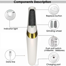 Electric Callus Remover for Feet, Professional Pedicure Kit Foot Scrubber for Dry, Dead, Cracked, Hard Skin, Feet Spa Care Kit for Men & Women(White)