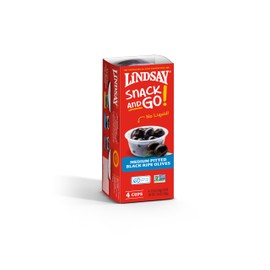 LINDSAY Snack and Go! Medium Black Ripe Pitted Olives, Case of 6 (24 Snack Cups)