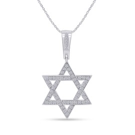 THE JEWEL ZONE White Cubic Zirconia Star of David Pendant Necklace in 14k White Gold Over Sterling Silver