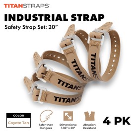 Titan Industrial Straps – Safety Strap Set to Secure Splits, Cargo Bikes, Garden Hoses, Wood Working Projects – 70 lb. Working Load, 20" Length, 4-Pack Coyote Tan
