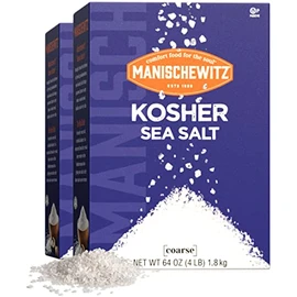 Manischewitz Natural Bulk Kosher Salt, 4lb (2 Pack) 100% Coarse Sea Salt from Sicily Italy | Iodine Free | No Additives or Fillers | The Perfect Salt Grinder Refill | 25% more than 3lb Kosher Salt Box