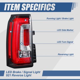 Auto Dynasty Rear Tail Lights Brake Lamps Assembly Compatible with 2015-2020 GMC Yukon Yukon XL, with Reverse Light and LED Turn Signal Driver and Passenger Side, Red Lens