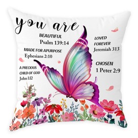 Ggjgrpx Inspirational Gifts for Women Throw Pillow Covers Christian Gifts with Bible Verse Prayers You are Beautiful Loved Pillowcase Butterfly Decor for Sofa Couch Home Scripture Religious Gifts