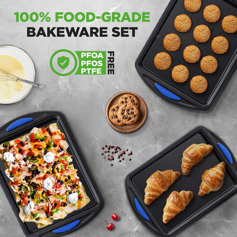 NutriChef 3-Piece Nonstick Cookie Sheets for Baking – Carbon Steel