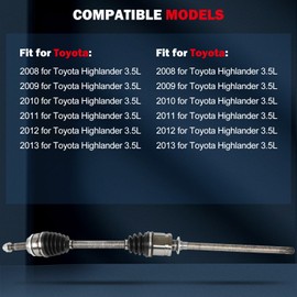 cciyu 66-5303 CV Axle Shaft Assembly Fit 2008-2013 for Toyota for Highlander 3.5L Front Right Passenger Side AWD
