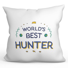 MUGFFINS HUNTER Cushion Padding included - in English - World's Best - Funny gift - Pillow: cover and filling 15.7x15.7 inches