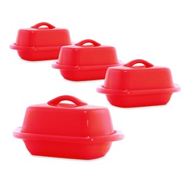Chantal Ceramic Mini Butter Dish, Set of 4, 5 inch, True Red