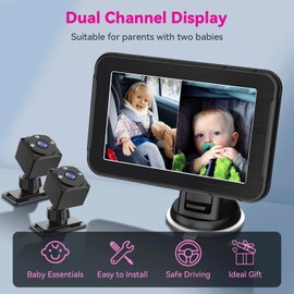 MHCABSR Dual Baby Car Camera, 1080P Dual-Channel 5 inch Display Kids Car Monitor with 2 IR Night Vision Cam,Backseat Camera for Baby Rear Facing Easy Installation